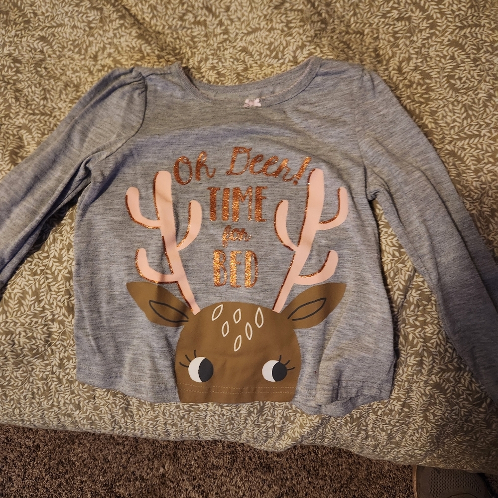 Carter's Gray and Pink Pajama Top with Reindeer Design